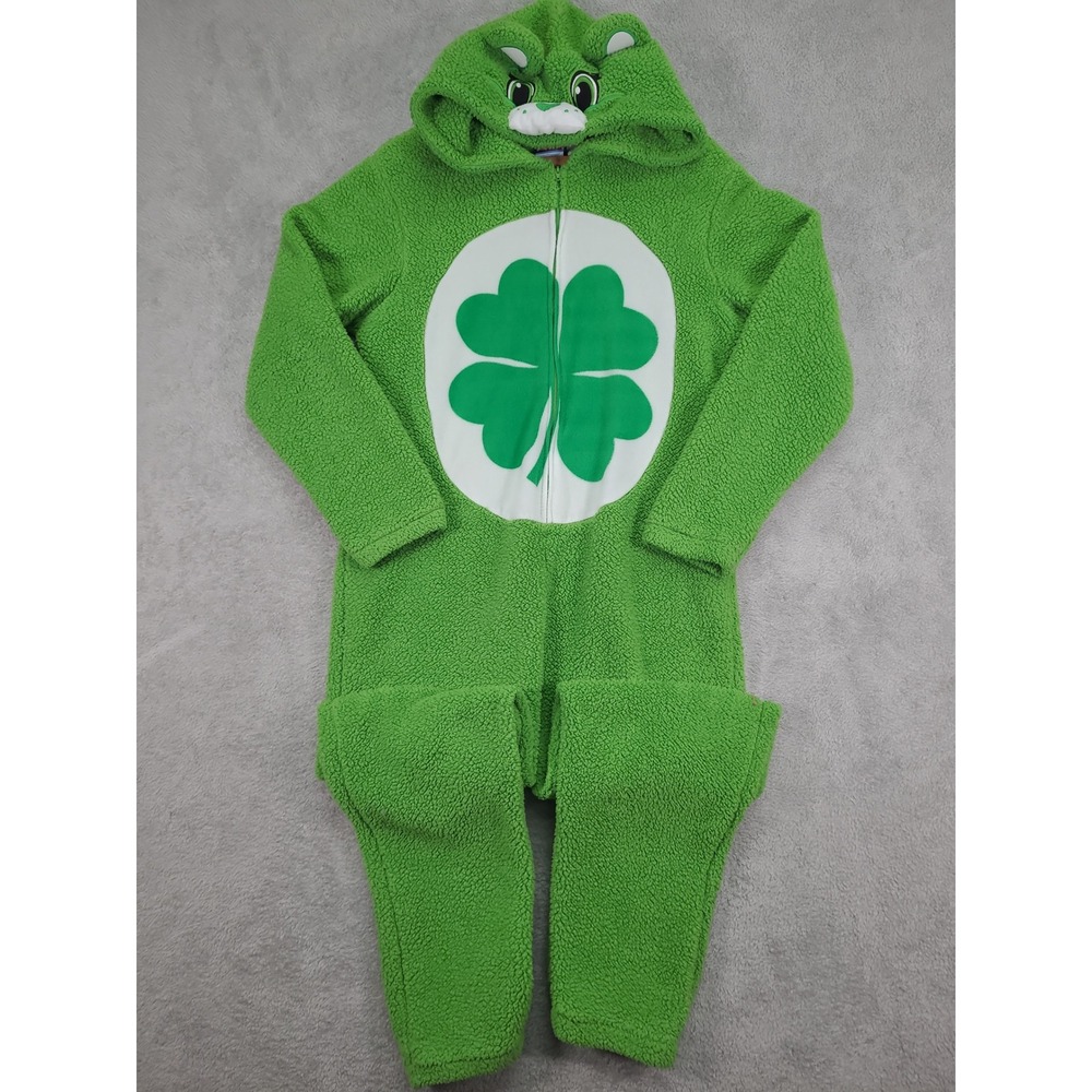 Care Bears Good Luck Bear Green Sherpa Fleece Hooded Union Suit Pajamas Medium